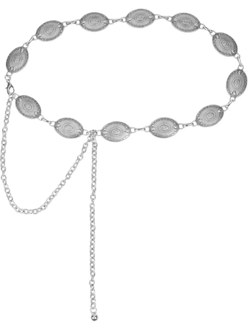 Women's Solid Silver Metal Belt Concho Belt Cowgirl Boho Vintage Chain Belt